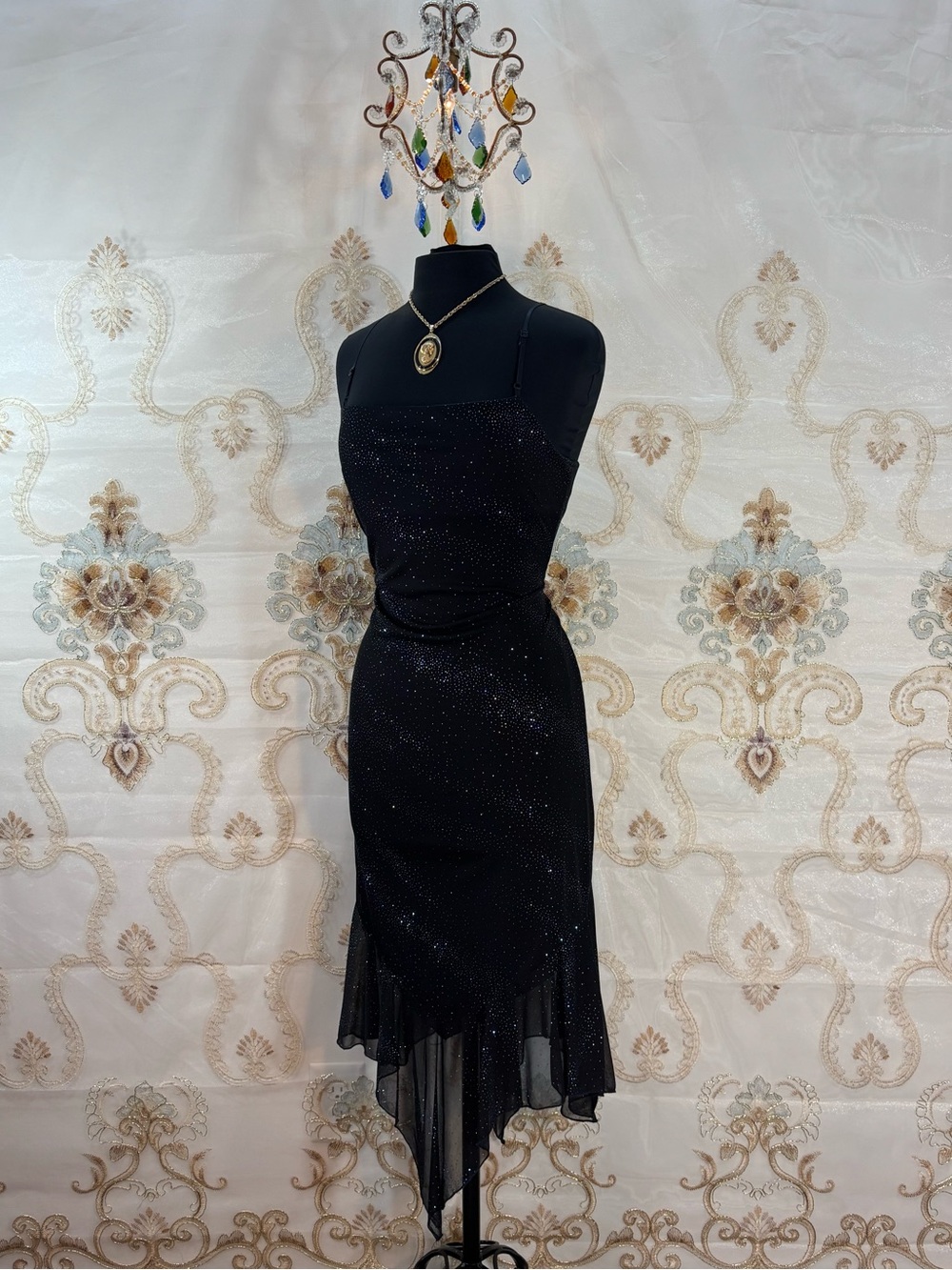 ✨Vintage Y2K Whimsigoth Black & Blue Glitter Asymmetrical Midi Fairy Dress✨